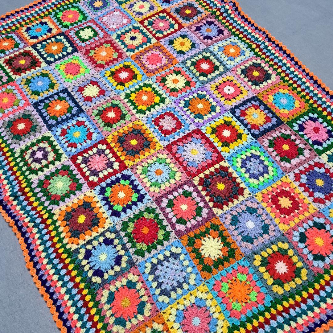 (144)カラフルなグラニースクエアブランケット★匿名発送★