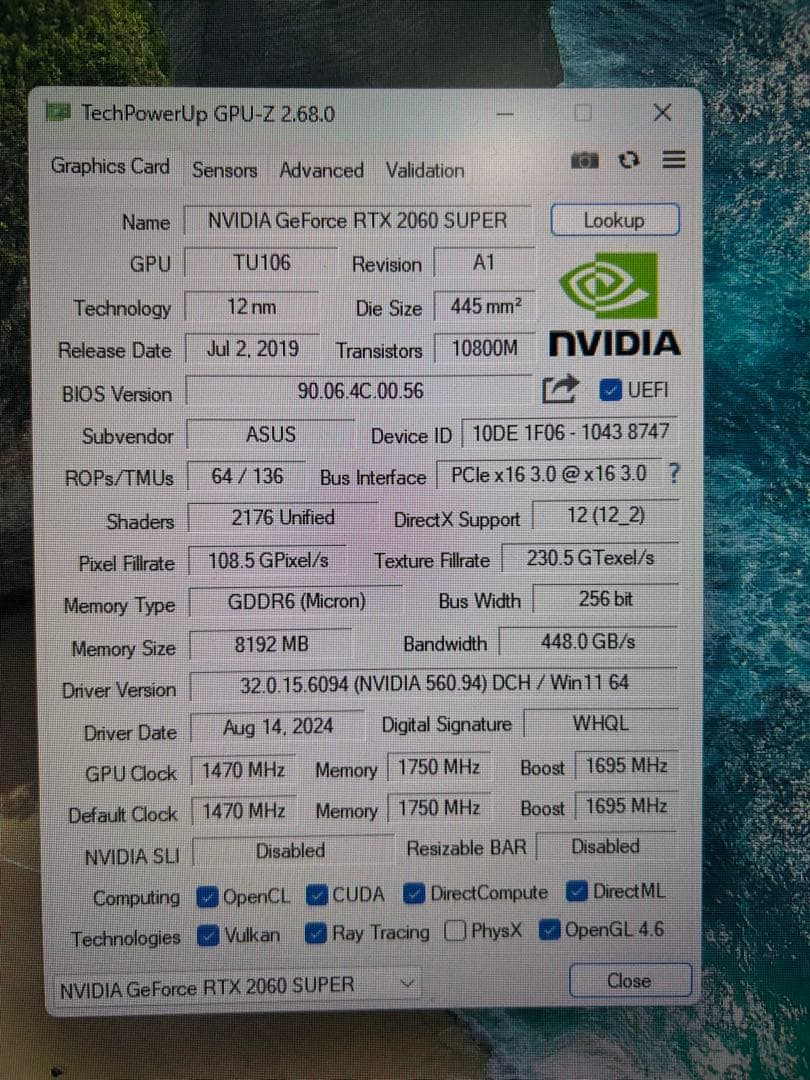 RTX 2060 Super 8GB ASUS ゲーミングPC GeForce