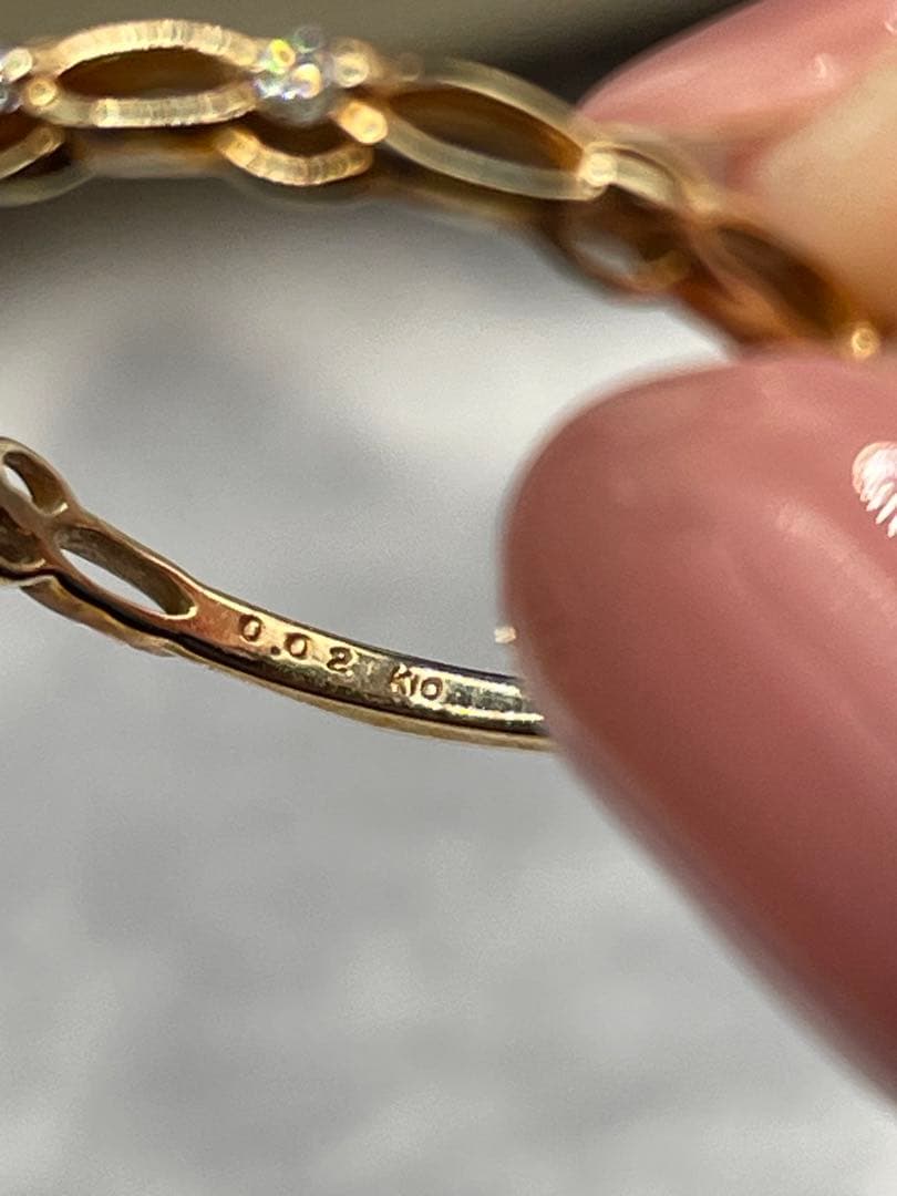 agete K10 透かし ダイヤモンド リング 10号 コットンレース