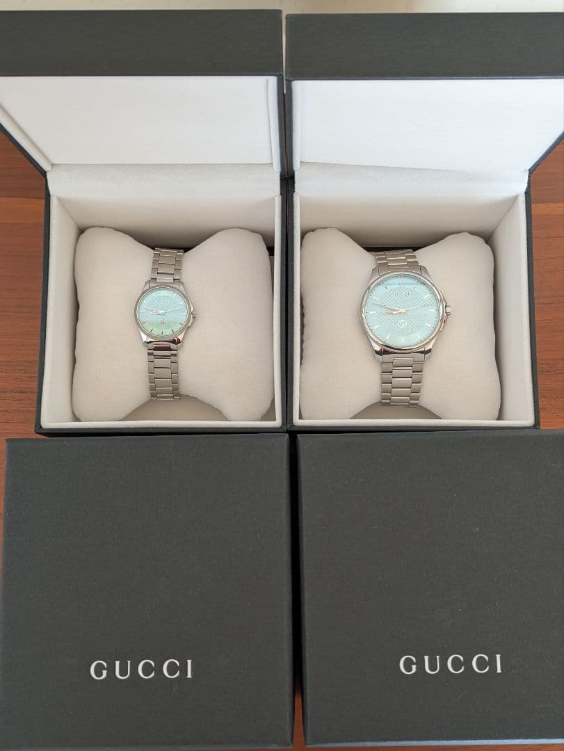 【美品】GUCCIタイムレスターコイズブルー腕時計ペア2本