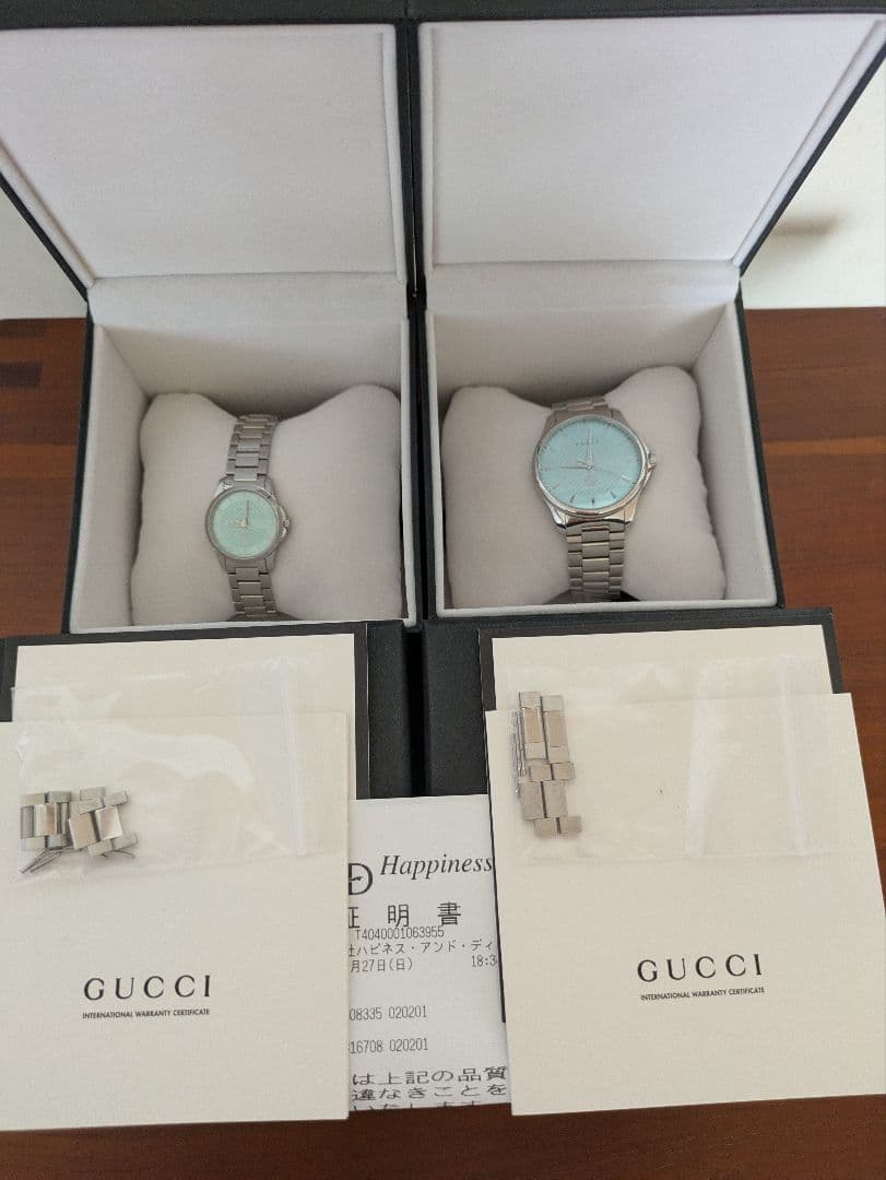 【美品】GUCCIタイムレスターコイズブルー腕時計ペア2本