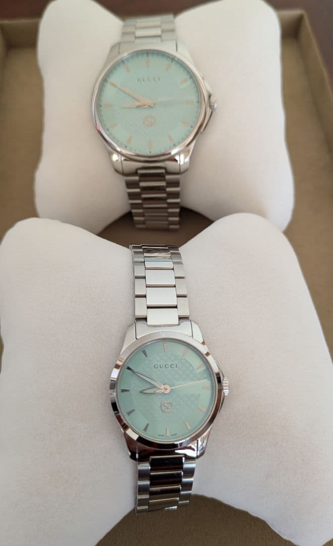 【美品】GUCCIタイムレスターコイズブルー腕時計ペア2本