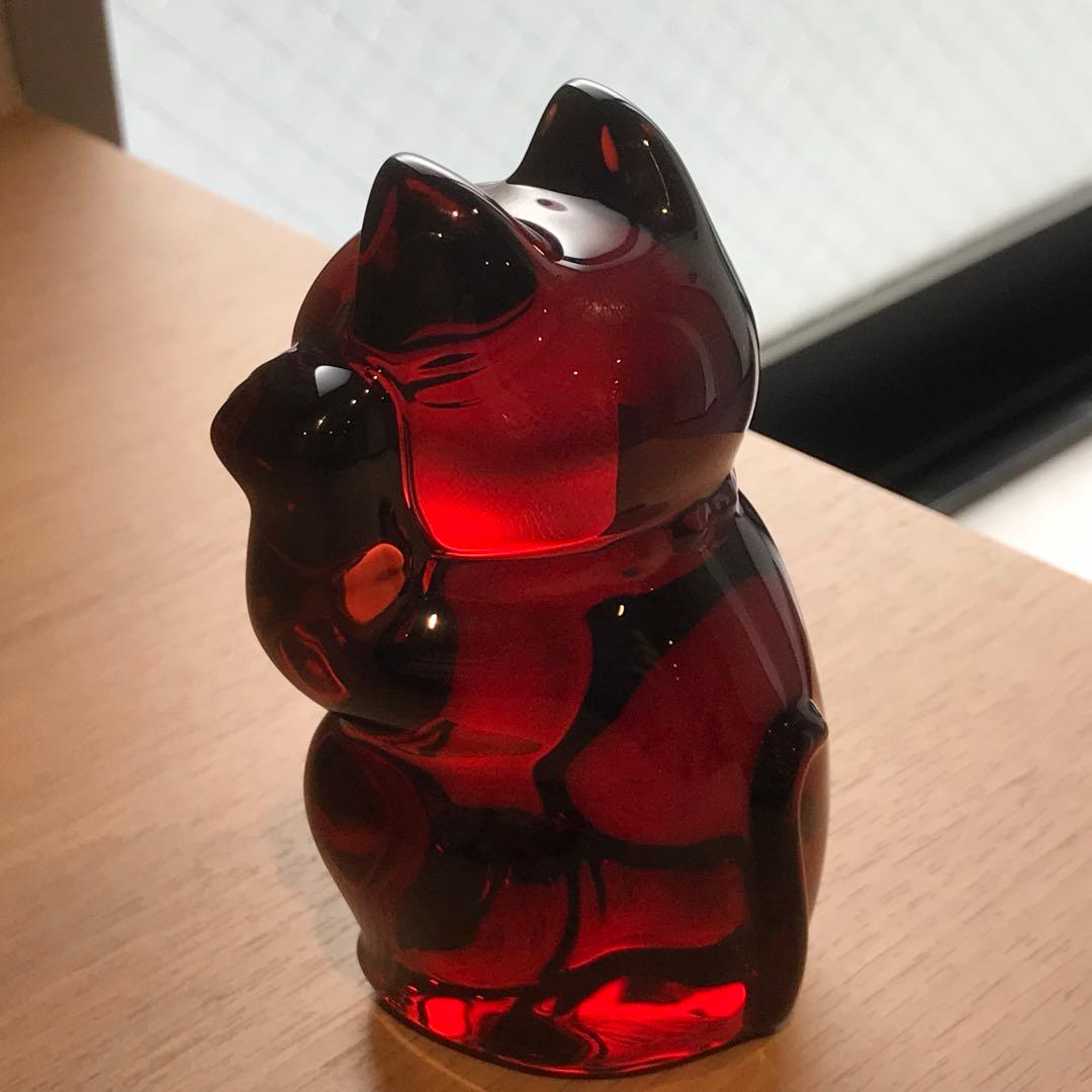 プシュケ 可愛らしい♡アンティークバカラ招き猫フィギュリン♪真紅♪縁起物☆