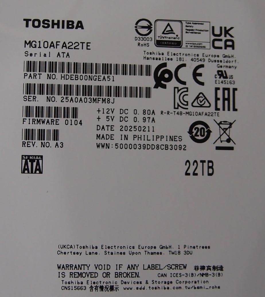 マ*ン様 ⭐新品同様・メーカー保証5年付⭐東芝 22TB HDD×2本（合計44