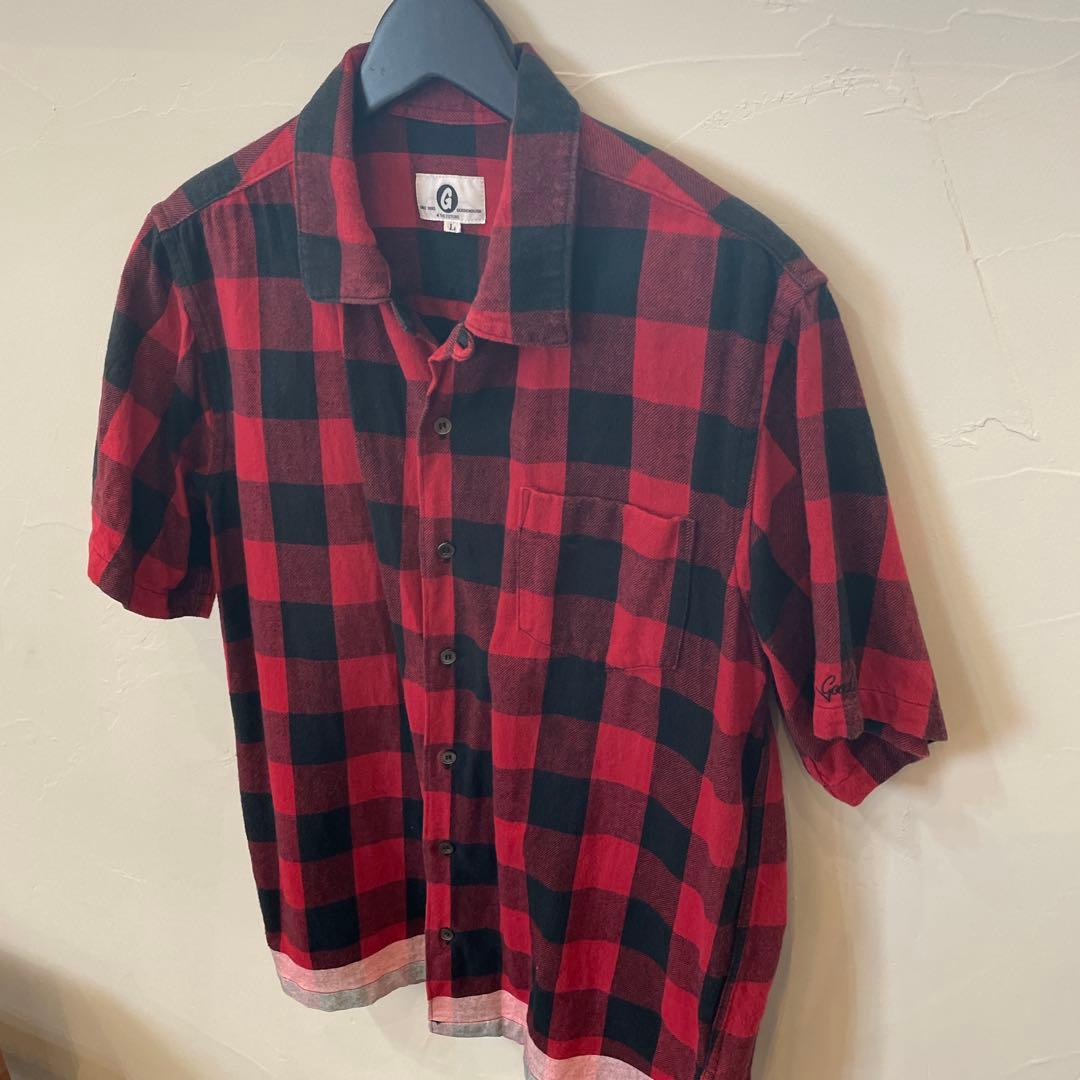 GOODENOUGH 半袖シャツ Lサイズ レッド・ブラックチェック
