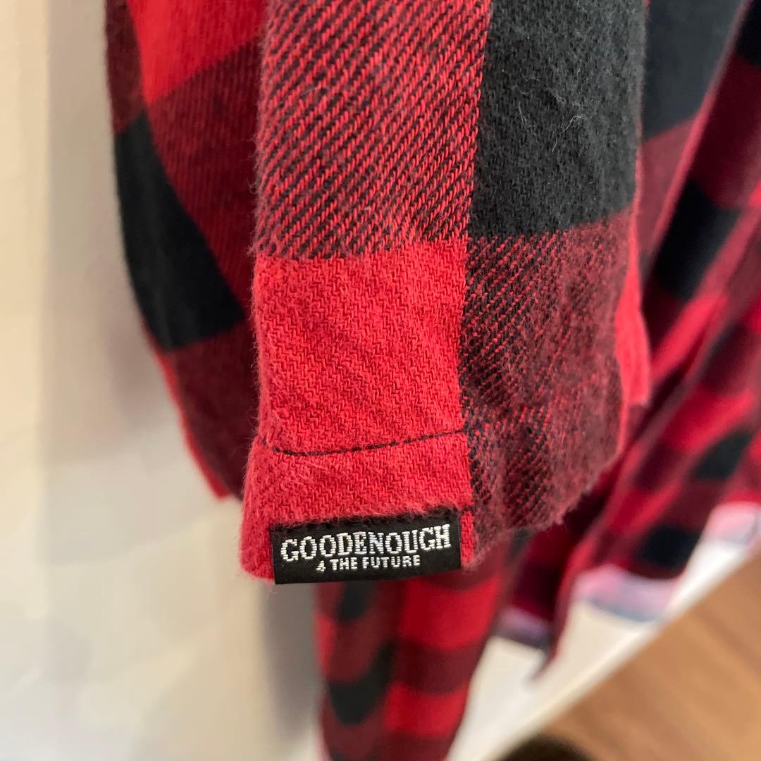 GOODENOUGH 半袖シャツ Lサイズ レッド・ブラックチェック