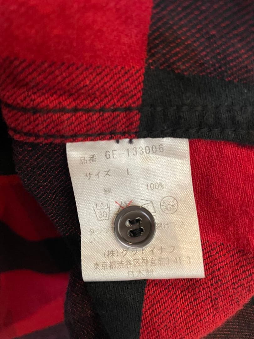 GOODENOUGH 半袖シャツ Lサイズ レッド・ブラックチェック