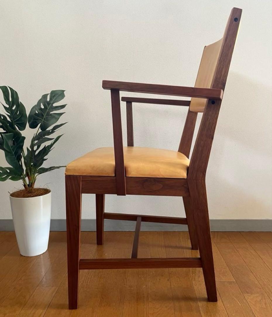 北の住まい設計社　アームチェア　① 北海道家具　本革ウォールナット　希少　モダン