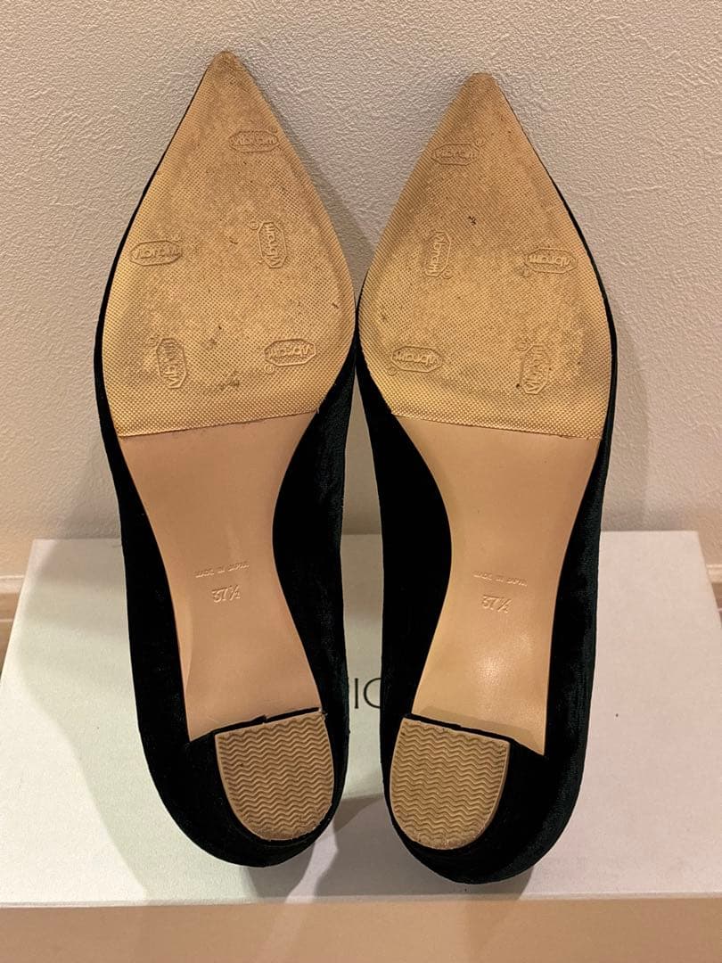 【送料込・短時間一度のみの使用】PIPPICHIC グリーンベルベットパンプス