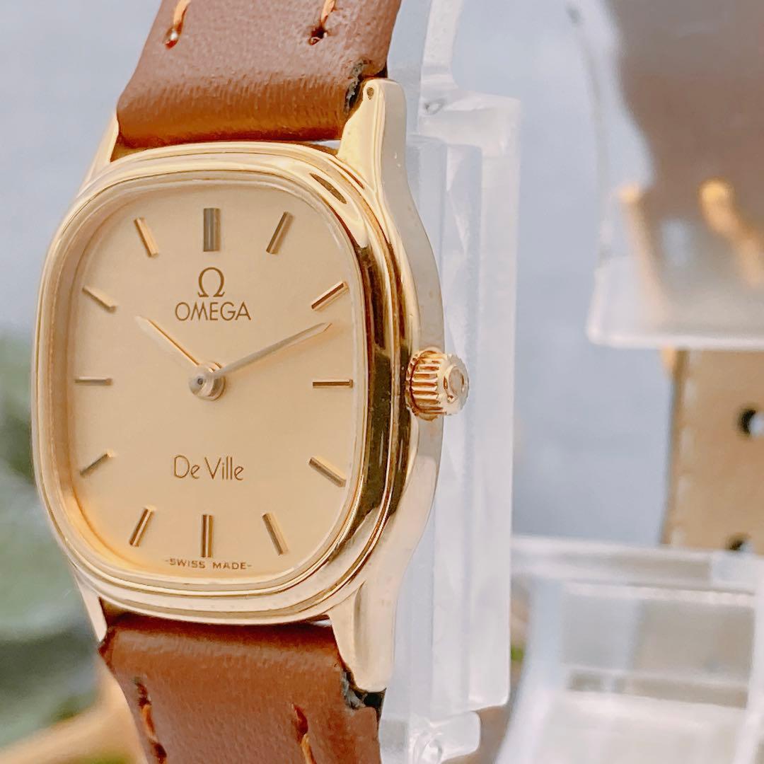 稼動品✨美品 OMEGA De Ville腕時計 クォーツ ゴールド 新品ベルト