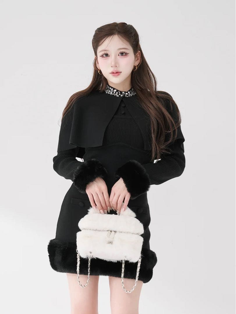 ダーリッチ　ビジューケープニットミニワンピース　Darich ブラック