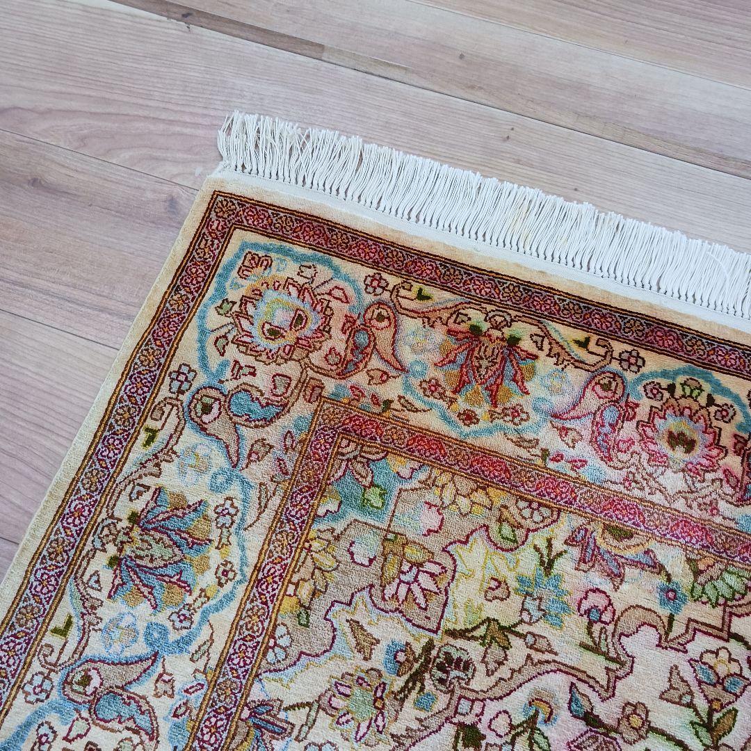 Y3183 高級ペルシャ絨毯 イラン シルク100% 手織り64万ノット