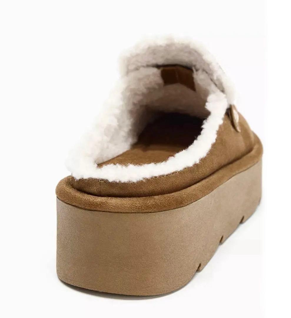 【ZARA】ザラ 39 プラットフォームミュールローファー ムートン ボア