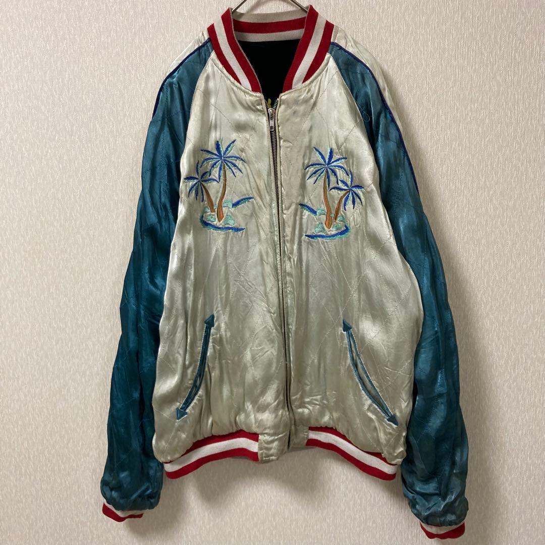 【希少】BGCO スカジャン 別珍 ベロア リバーシブル ハワイ ネイビー L