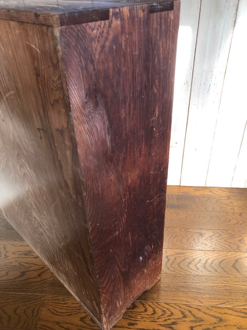 ■レトロ■古い木小ぶりな鬼ダイヤガラス戸の本棚　収納