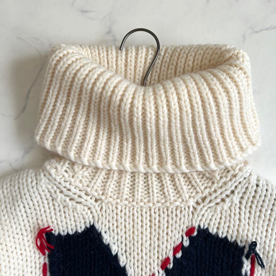 美品 モンクレール 高級アルパカ混 ビッグ「M」ロゴ タートルネック ニット