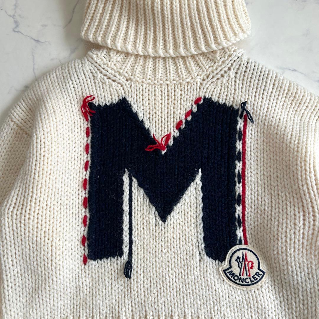 美品 モンクレール 高級アルパカ混 ビッグ「M」ロゴ タートルネック ニット