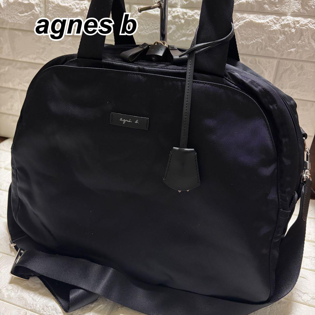 極美品　アニエスベー ボストンバッグ 2way ナイロン ブラック 黒