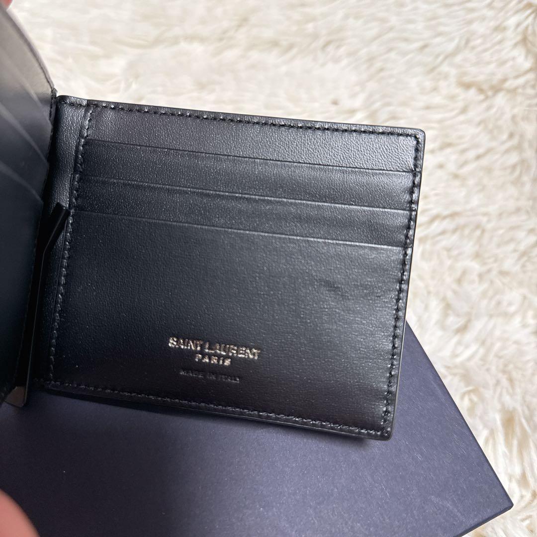 【新品未使用】YSL ブラックレザー マネークリップ