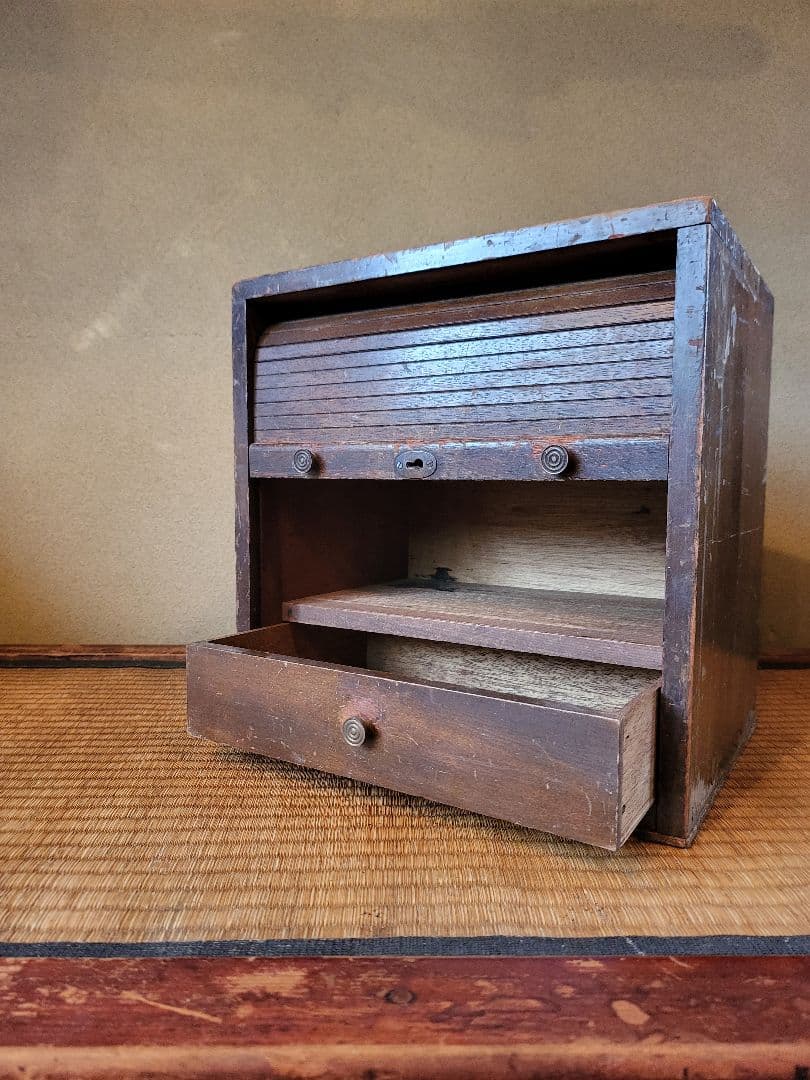 蛇腹 木製 収納 ボックス　引き出し付き　ヴィンテージ　アンティーク