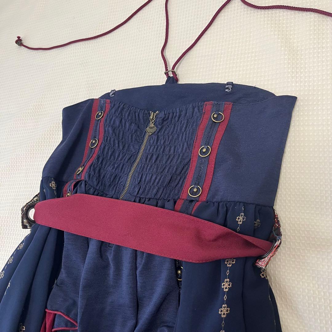 オッズオネスト 和柄　スカート　ワンピース　チャイナ　ネイビー　赤　OZZ