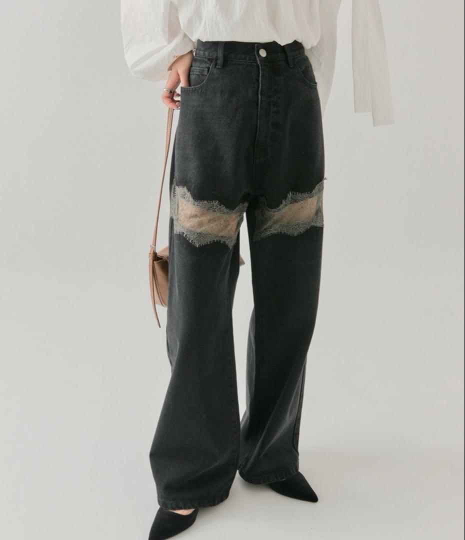 mystic レース切替デニム　ブラック　サイズ２