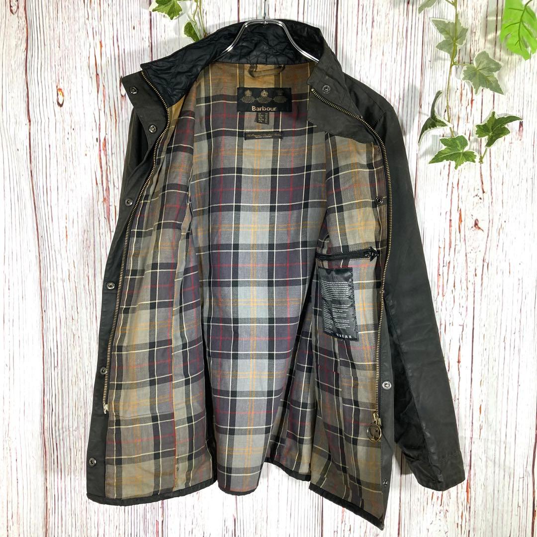 【美品】Barbour バブアー オイルドジャケット　モッズコート　緑　ロゴ