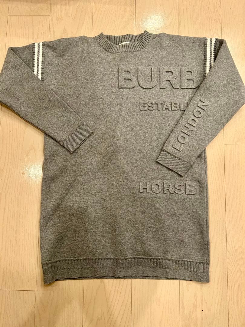 BURBERRY グレーロゴ入りニットワンピ14Y164cm