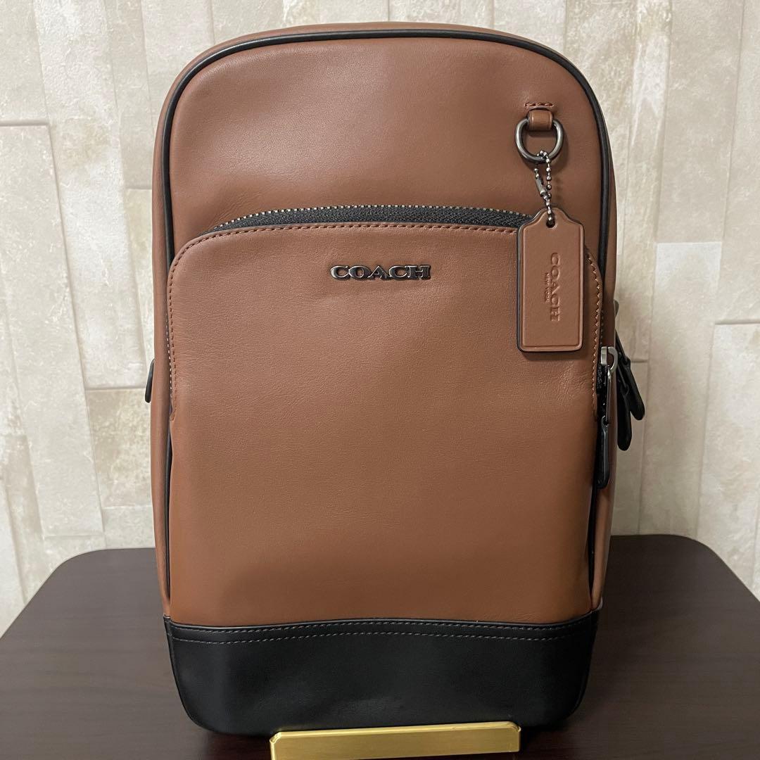 早い者勝ち！訳あり新品 COACH ボディバッグ サドル ブラウン×ブラック