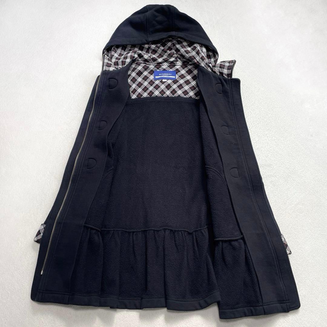 バーバリーブルーレーベル ダッフルコート 38 裏起毛スエット ホースロゴ刺繍