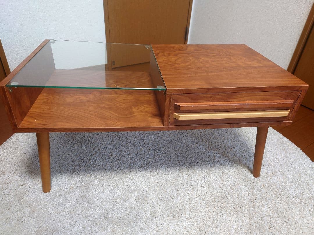 ウォールナット ローテーブル ガラス天板