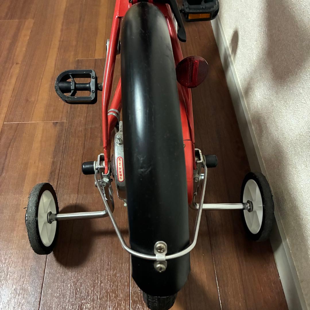 無印良品 16型幼児こども自転車 レッド 押し棒補助輪付 赤 子供用舵取り自転車