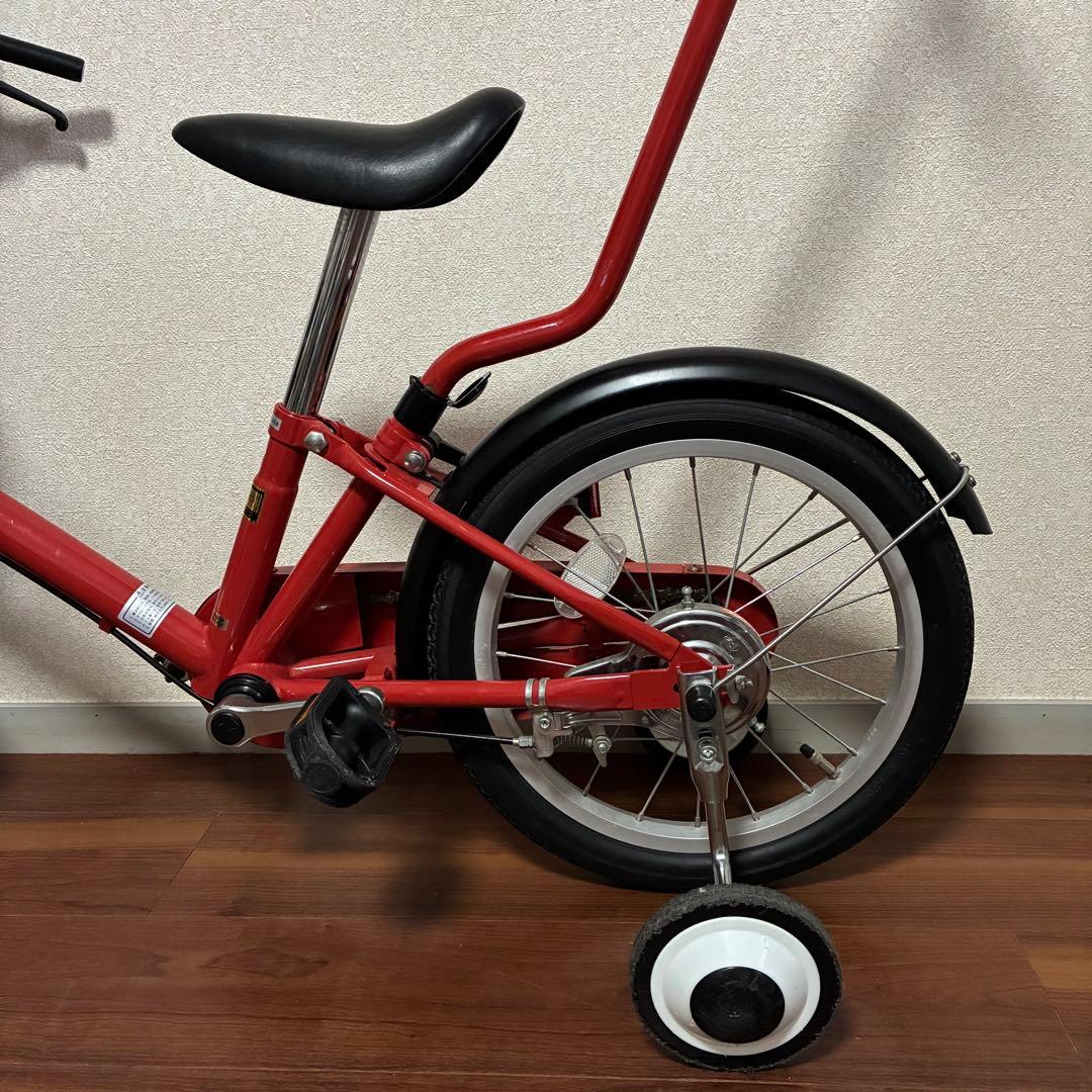 無印良品 16型幼児こども自転車 レッド 押し棒補助輪付 赤 子供用舵取り自転車