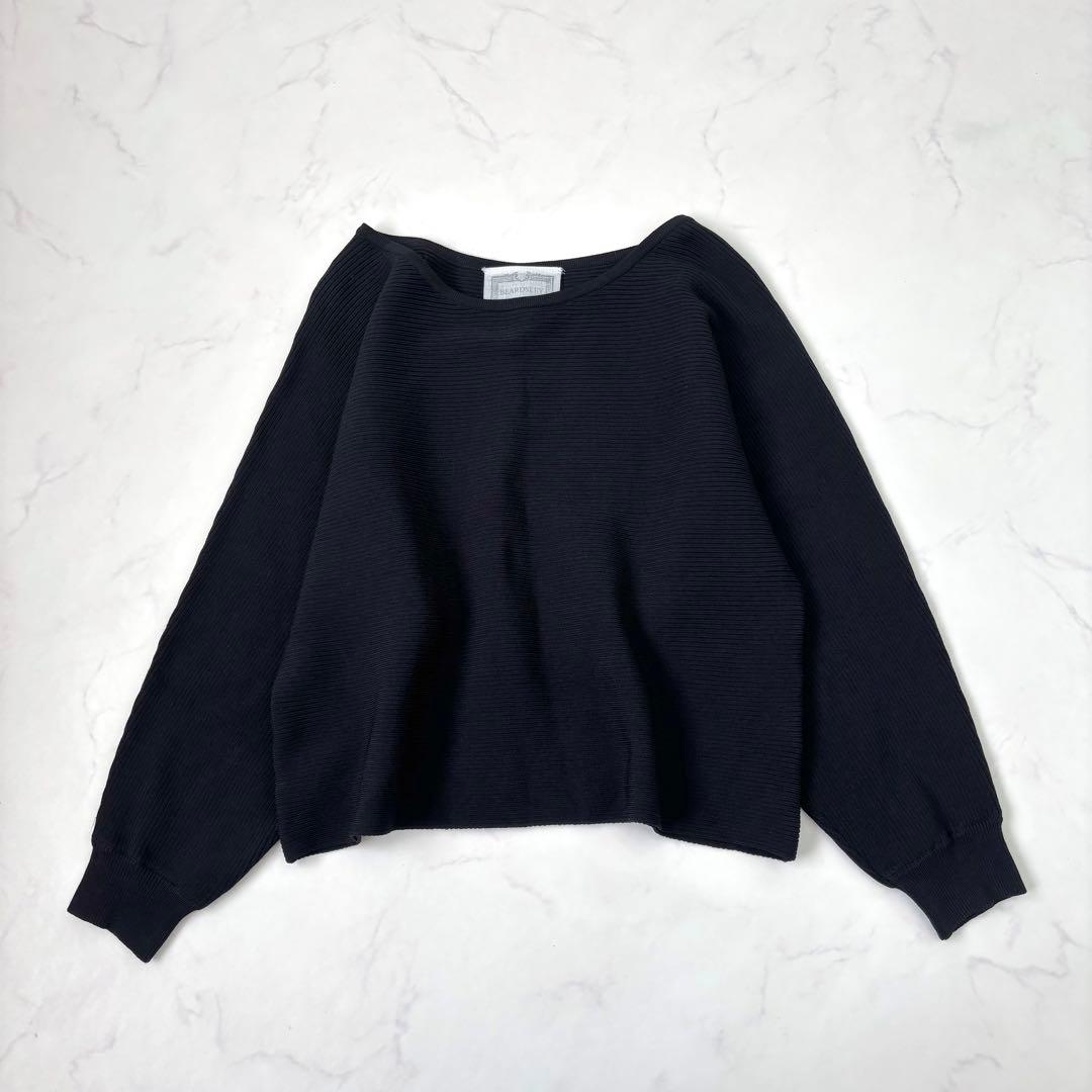 【極美品 25AW】ビアズリー 後ろパールニット ブラック 完売品 総リブ F