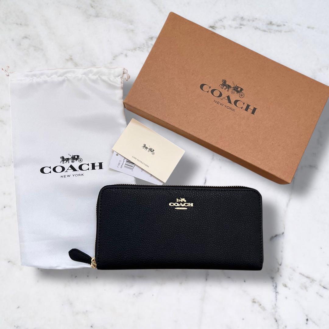 箱付き✨ COACH コーチ 長財布 ブラック レザー ゴールド ギフト 新品
