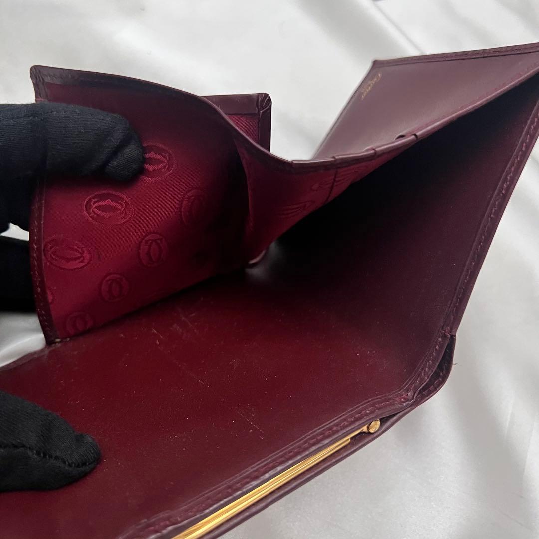 ◇美品◇カルティエ　マストライン　コンパクト財布　ゴールド×ボルドー　がま口