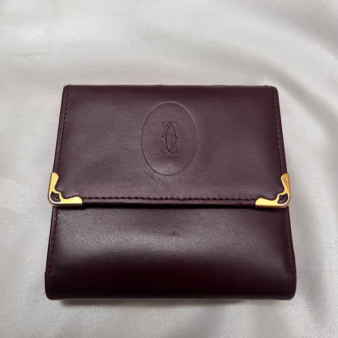 ◇美品◇カルティエ　マストライン　コンパクト財布　ゴールド×ボルドー　がま口