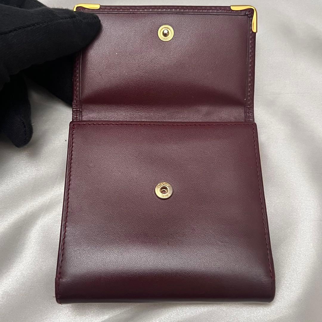 ◇美品◇カルティエ　マストライン　コンパクト財布　ゴールド×ボルドー　がま口