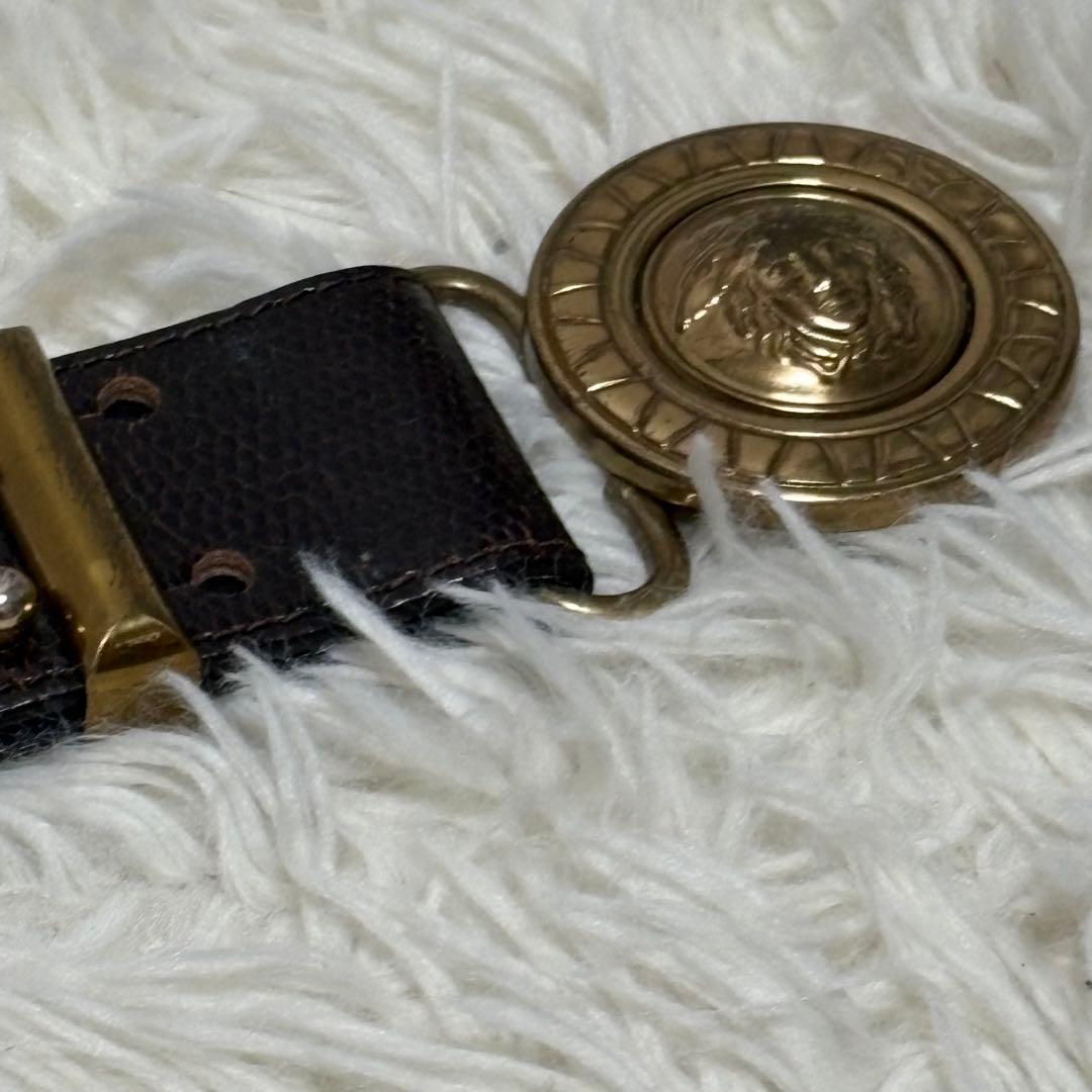 超希少✨ヴェルサーチ　ベルト　メデューサ　ハラコ　スタッズ　ブラウン