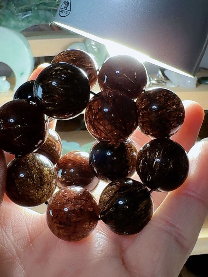 CS-0456天然無処理 本水晶保証 天然黒金超七　スーパーセブンブレスレット