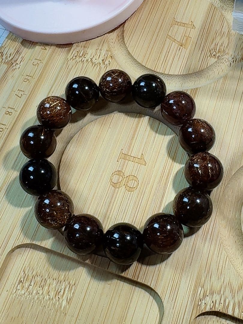 CS-0456天然無処理 本水晶保証 天然黒金超七　スーパーセブンブレスレット