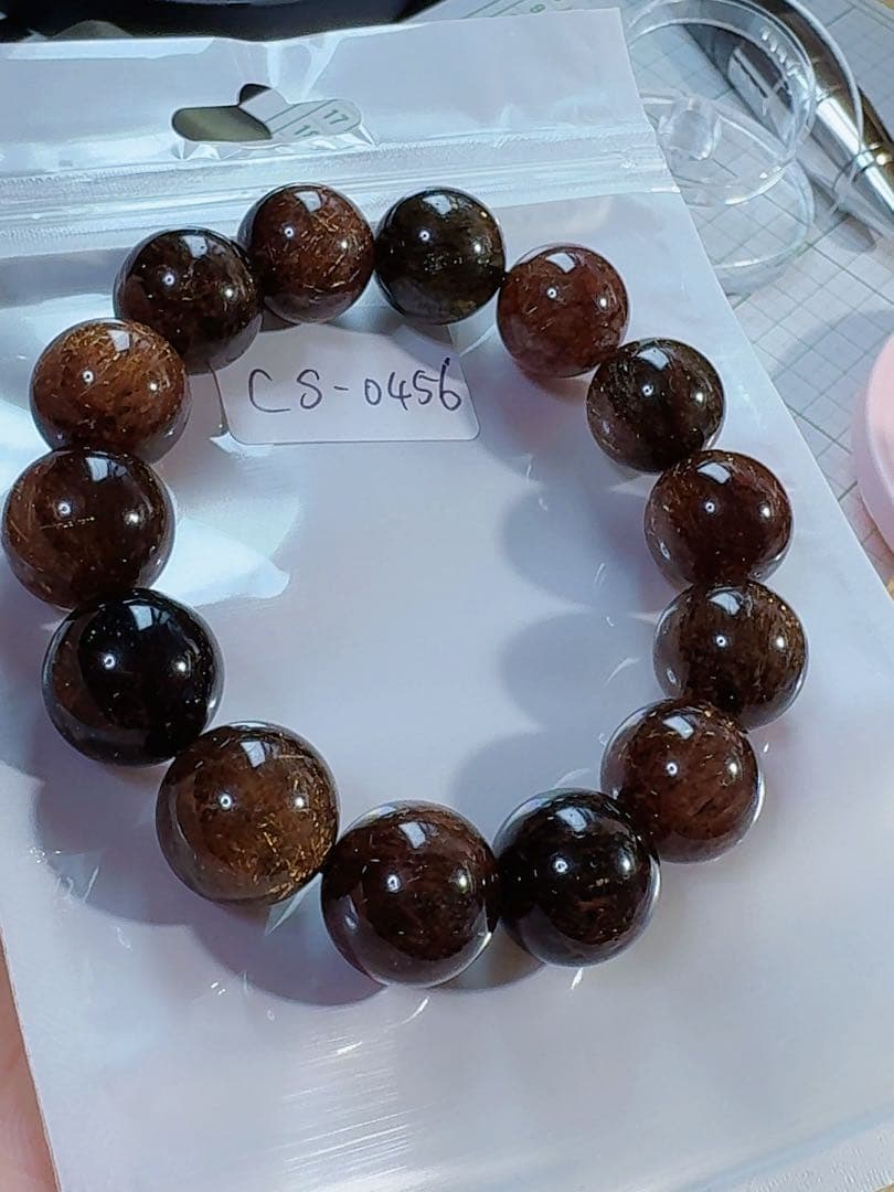 CS-0456天然無処理 本水晶保証 天然黒金超七　スーパーセブンブレスレット