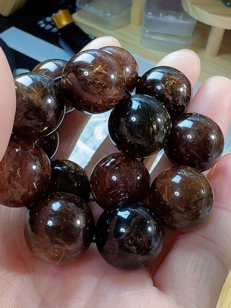 CS-0456天然無処理 本水晶保証 天然黒金超七　スーパーセブンブレスレット