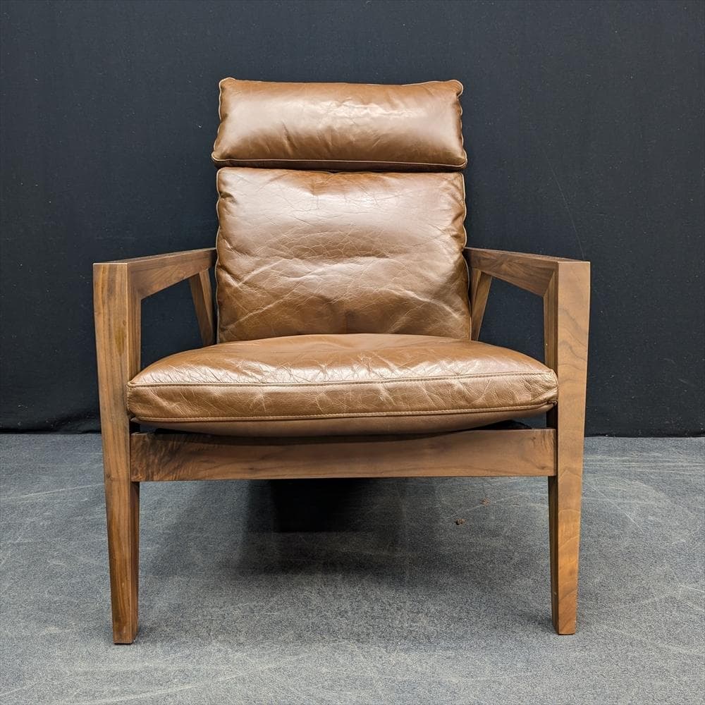 シギヤマ家具　岩倉榮利　ウォールナット　本革　イージーチェア　シングルソファ