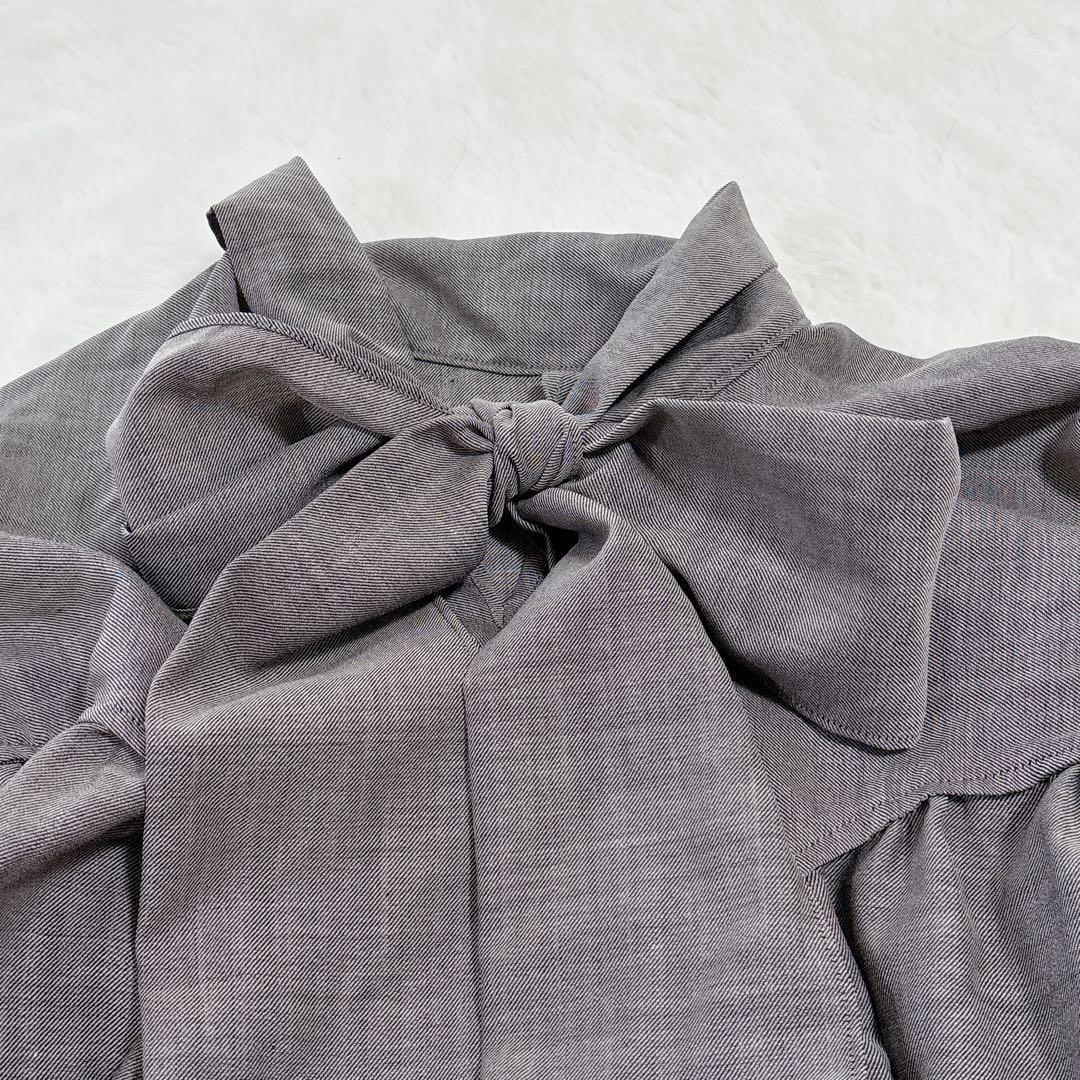 【ヴェルメイユパーイエナ】ボウタイブラウス リボン ウール 長袖 グレー