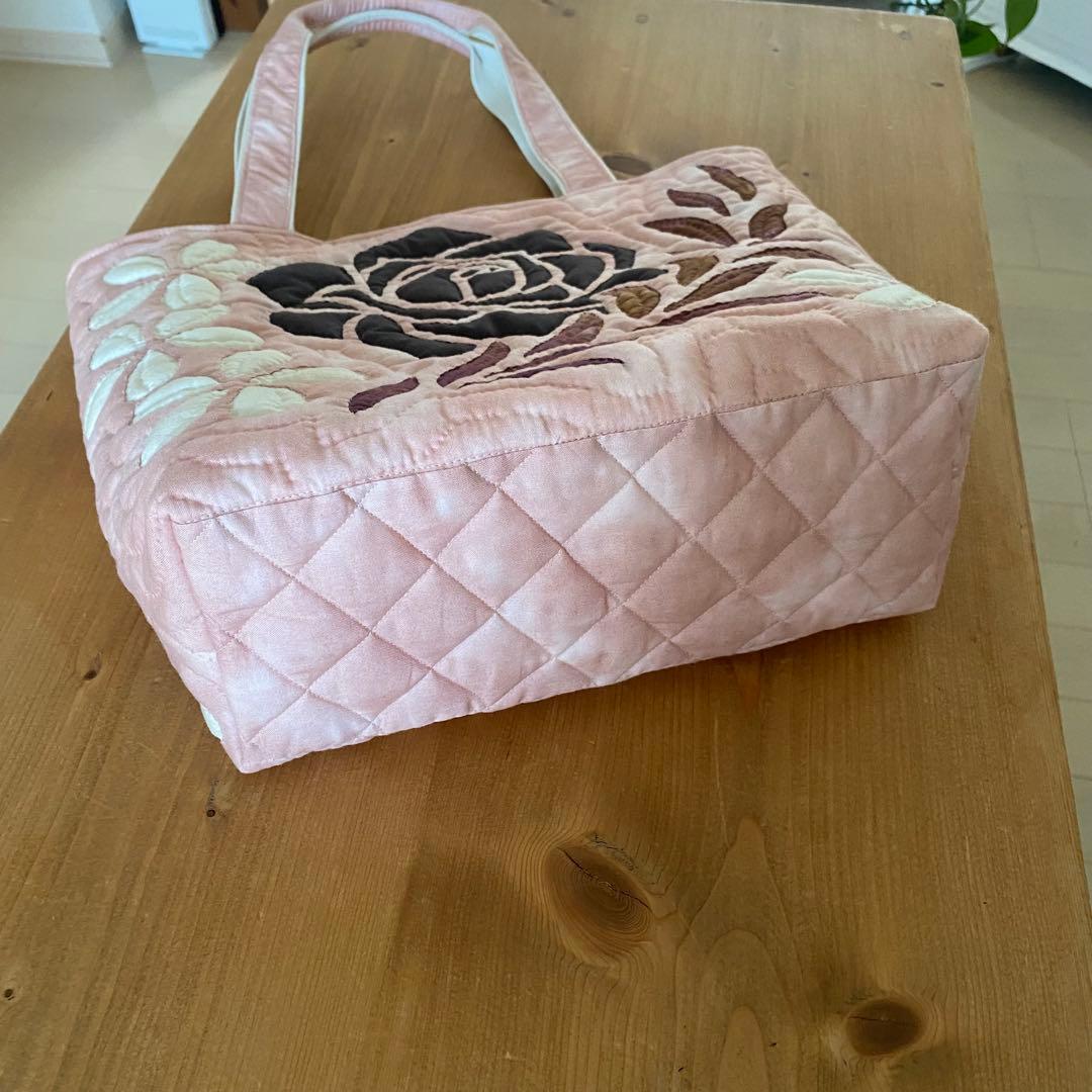 ハワイアンキルト◆トートバッグ◆プルメリア、バラ◆ハンドメイド