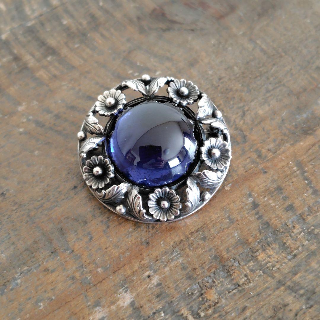 N.E.from シンセティックサファイア シルバー ブローチ ペンダント