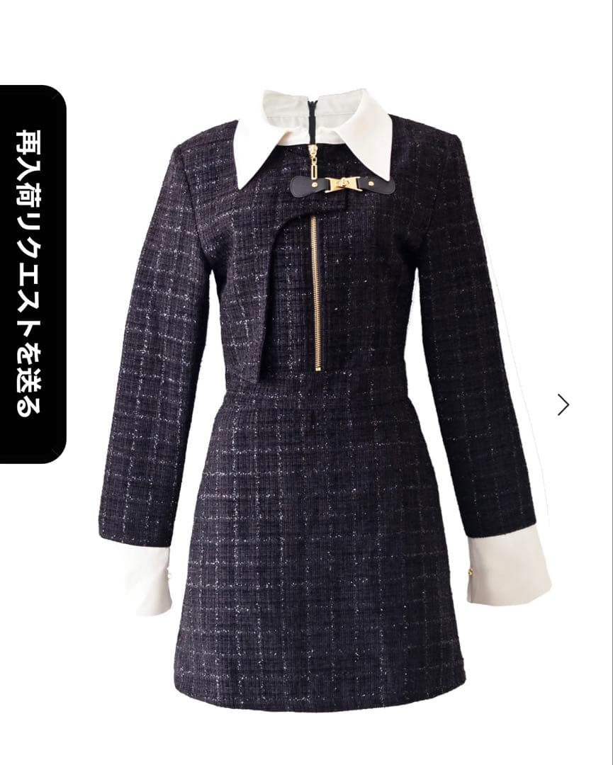 Randy 新品Asymmetry buckle tweed dress