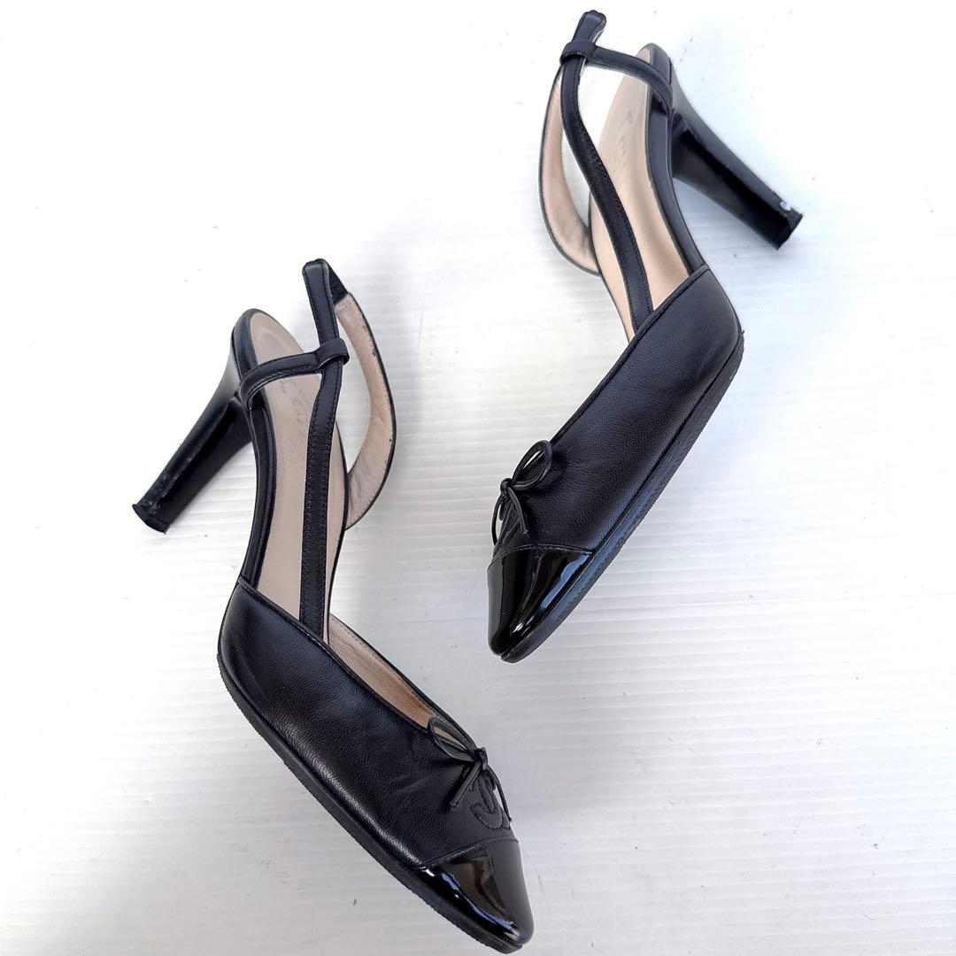 CHANEL シャネル　スリングバック　リボン　ココマーク　パンプス　ハイヒール