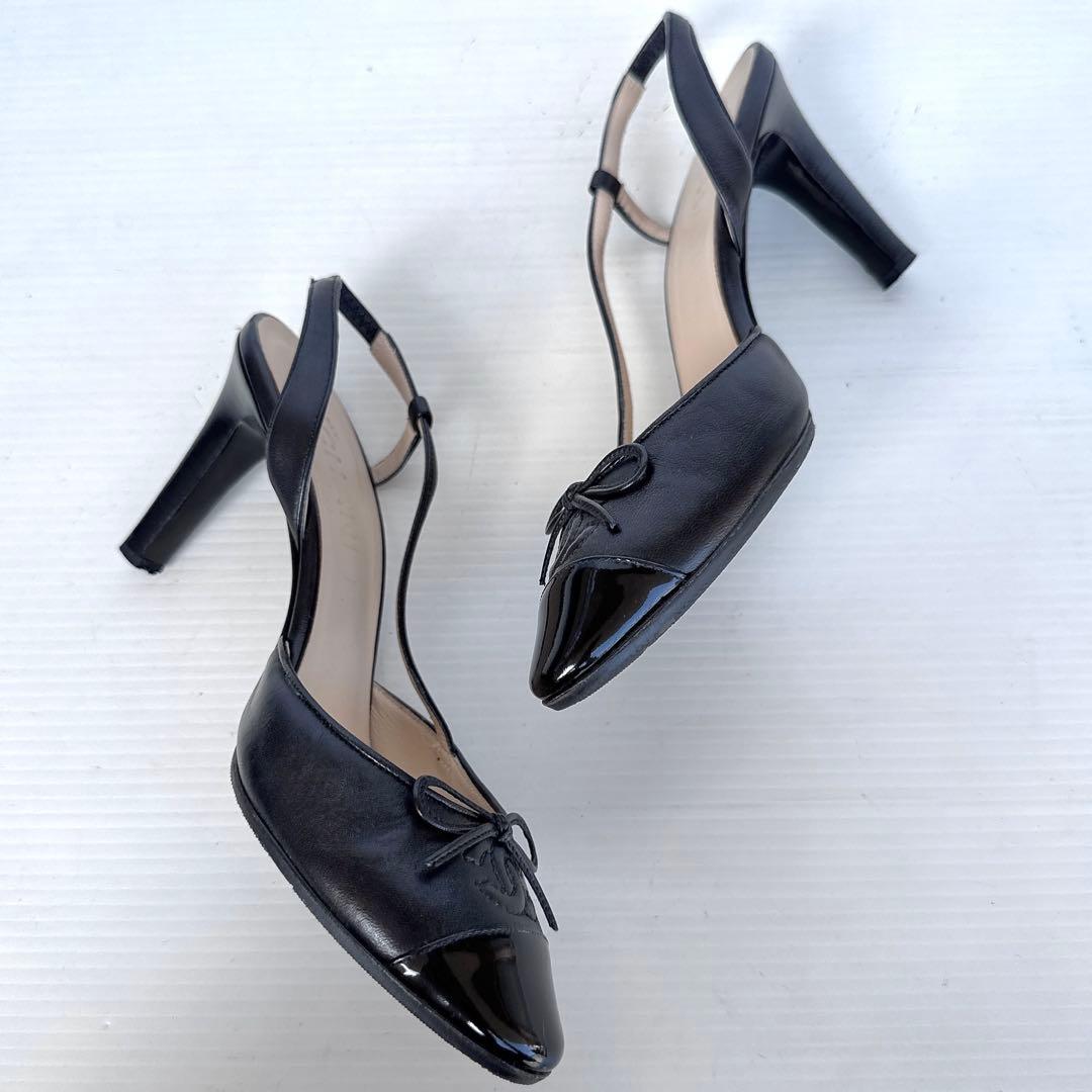 CHANEL シャネル　スリングバック　リボン　ココマーク　パンプス　ハイヒール